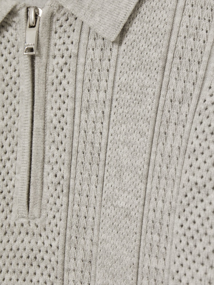 Reiss Grey Melange Texas 3-9 yrs Textured-Knit Half-Zip Polo Shirt - Image 4 of 4