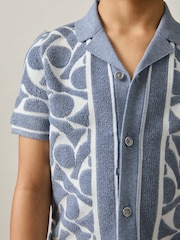 Azul claro/blanco - Reiss Edmonds Abstract-Pattern Towelling Shirt - Imagen 1 de 4