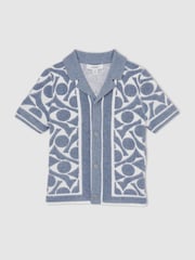Azul claro/blanco - Reiss Edmonds Abstract-Pattern Towelling Shirt - Imagen 2 de 4