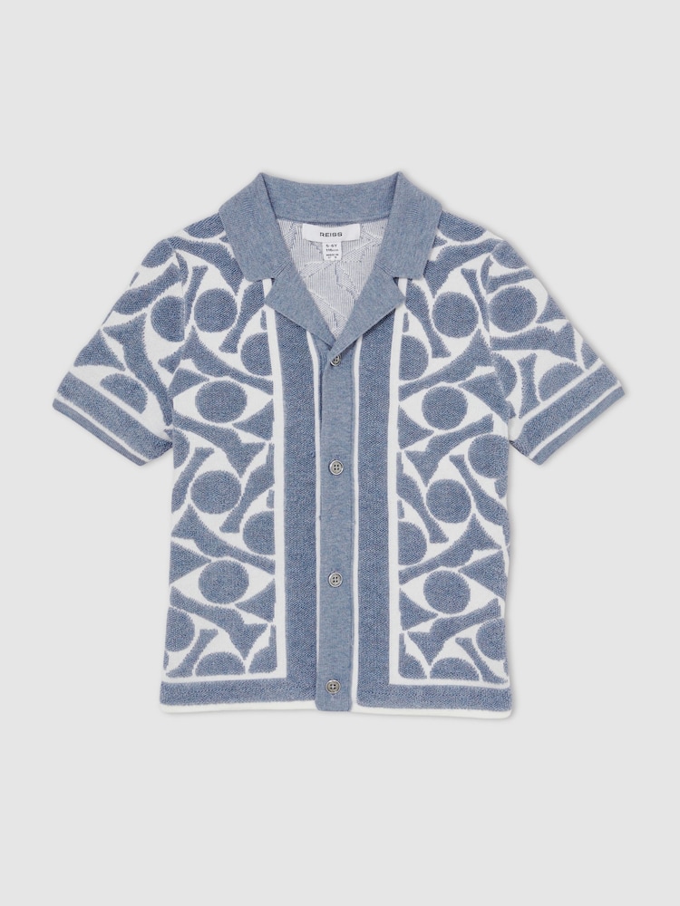 Azul claro/blanco - Reiss Edmonds Abstract-Pattern Towelling Shirt - Imagen 2 de 4