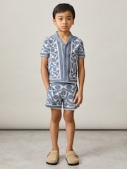 Reiss Soft Blue/White Edmonds 3-9 yrs Abstract-Pattern Towelling Shirt - Image 1 of 4