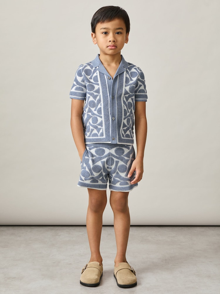 Reiss Soft Blue/White Edmonds 3-9 yrs Abstract-Pattern Towelling Shirt - Image 1 of 4