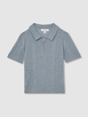 Reiss Airforce Blue Texas 3-9 yrs Textured-Knit Half-Zip Polo Shirt - Image 2 of 4