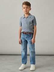 Reiss Airforce Blue Texas 3-9 yrs Textured-Knit Half-Zip Polo Shirt - Image 3 of 4
