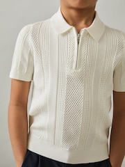 Bela - Reiss Texas tekstured-pletena polo majica s polovično zadrgo - Slika 1 iz 4