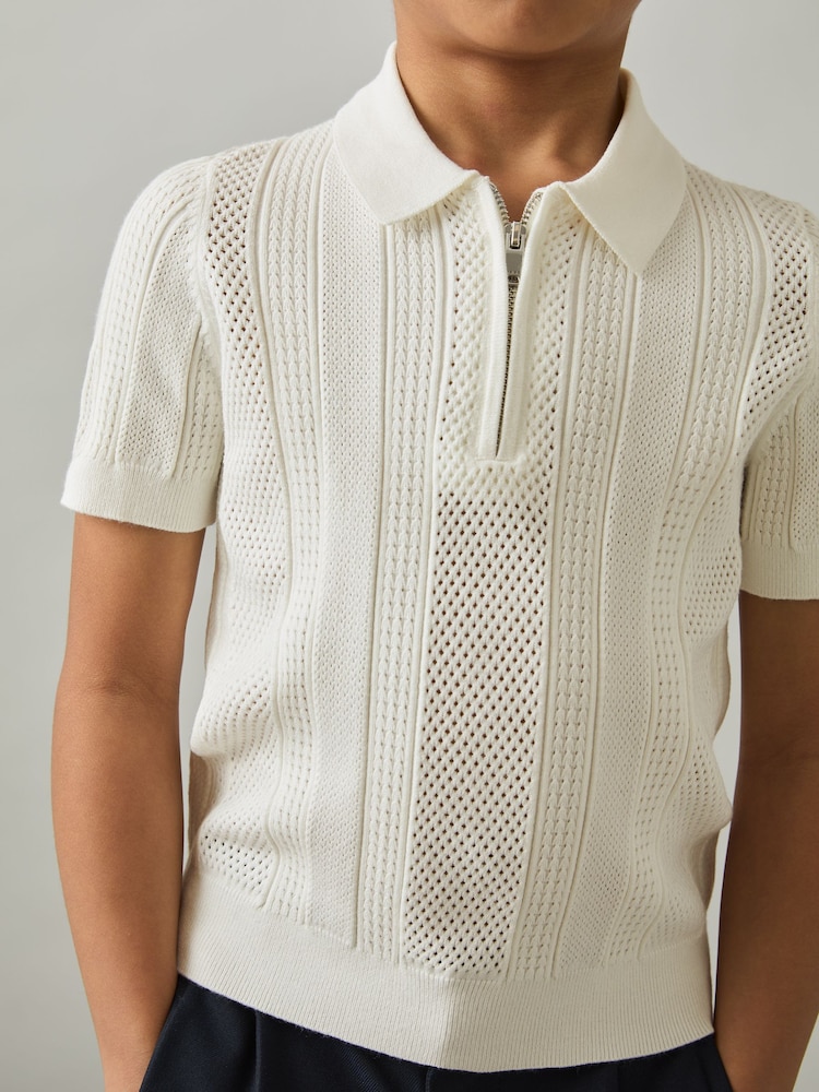 Bela - Reiss Texas tekstured-pletena polo majica s polovično zadrgo - Slika 1 iz 4