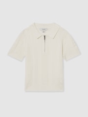 Bela - Reiss Texas tekstured-pletena polo majica s polovično zadrgo - Slika 2 iz 4