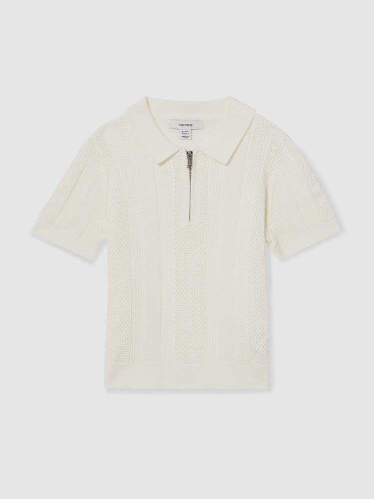 Bela - Reiss Texas tekstured-pletena polo majica s polovično zadrgo - Slika 2 iz 4