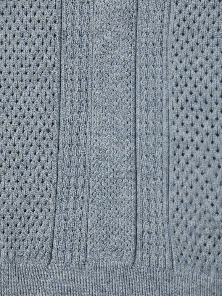 Airforce modra - Reiss Texas tekstured-pletena polo majica s polovično zadrgo - Slika 4 iz 4