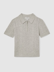 Sivi melanž - Reiss Texas tekstured-pletena polo majica s polovično zadrgo - Slika 2 iz 4