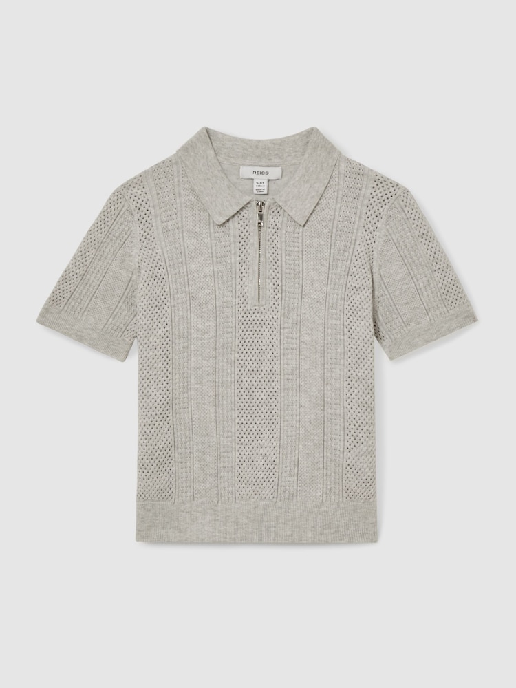 Sivi melanž - Reiss Texas tekstured-pletena polo majica s polovično zadrgo - Slika 2 iz 4