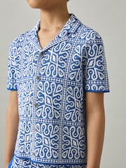 Reiss Blue/White River 9-13 yrs Tile Pattern Knit Shirt - Image 1 of 4