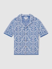 Reiss Blue/White River 9-13 yrs Tile Pattern Knit Shirt - Image 2 of 4