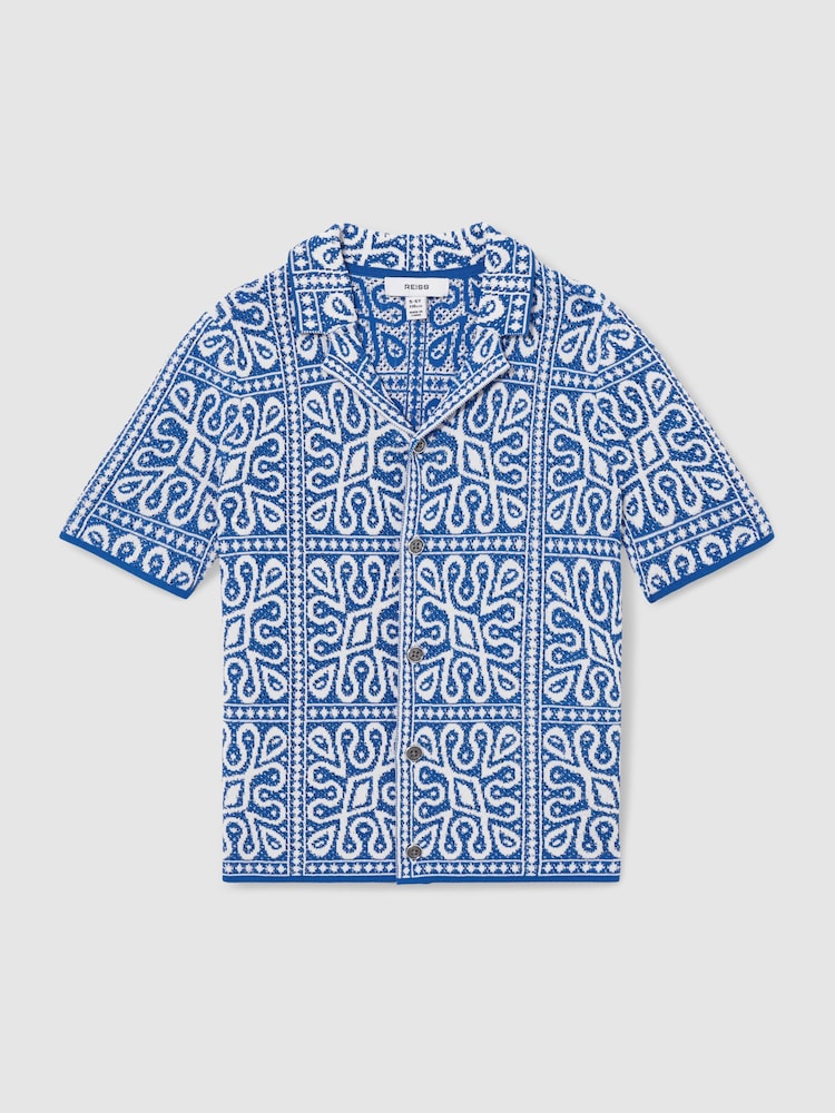Reiss Blue/White River 9-13 yrs Tile Pattern Knit Shirt - Image 2 of 4