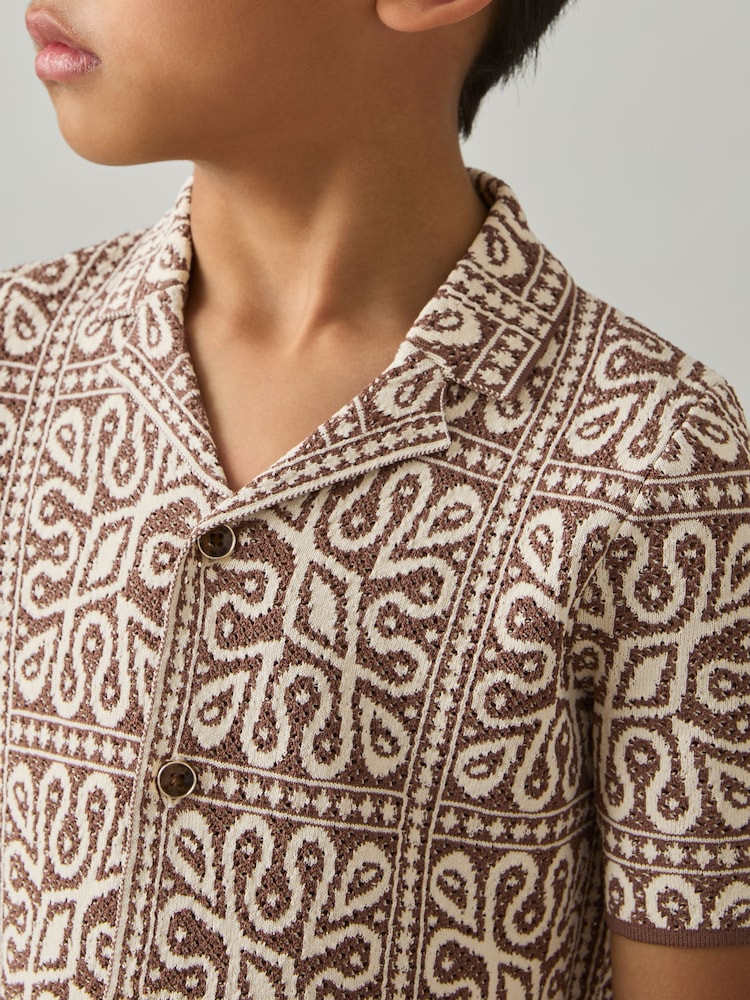 Reiss Brown/Off White River 9-13 yrs Tile Pattern Knit Shirt - Image 1 of 4