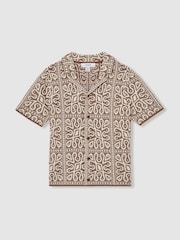 Reiss Brown/Off White River 9-13 yrs Tile Pattern Knit Shirt - Image 2 of 4