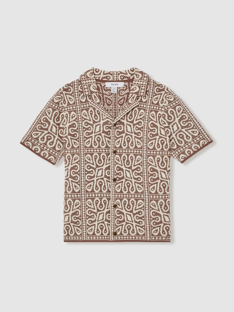 Reiss Brown/Off White River 9-13 yrs Tile Pattern Knit Shirt - Image 2 of 4