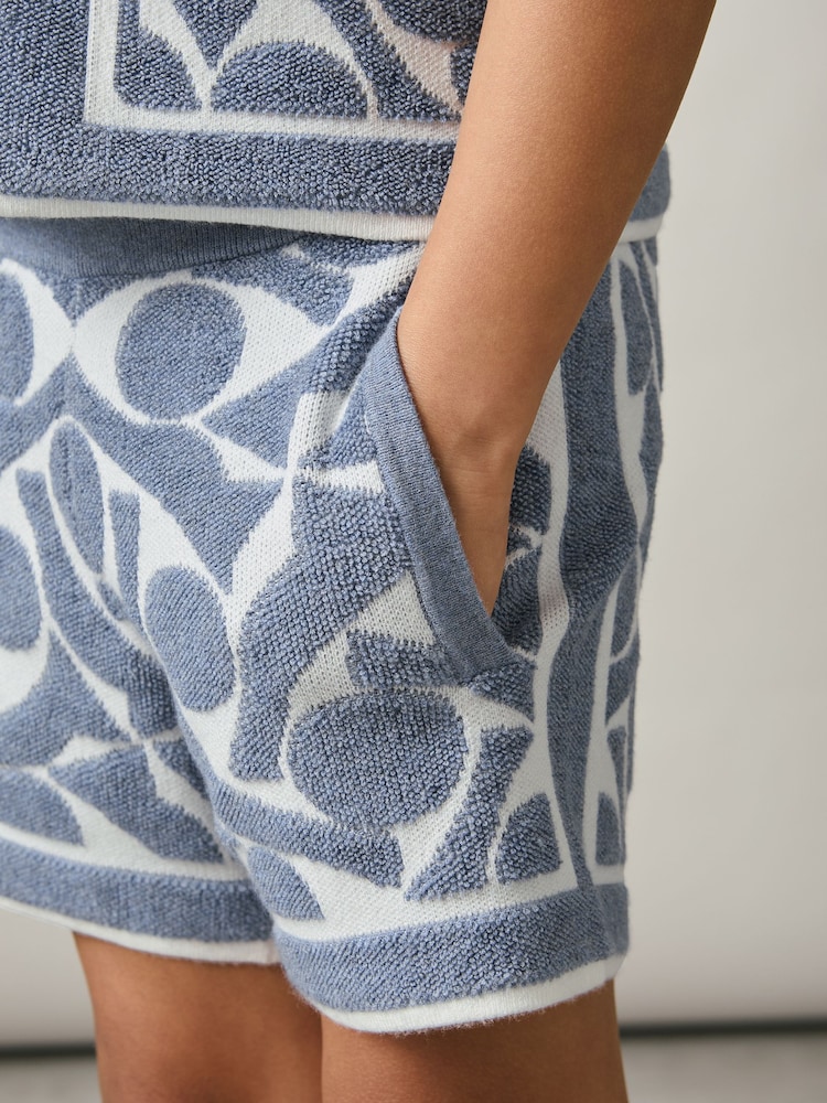 Zacht blauw/wit - Reiss Vounder Abstract-Pattern Towelling Shorts - Image 1 of 4
