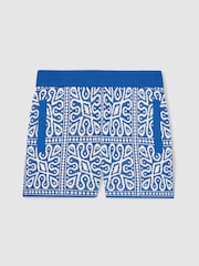 Reiss Blue/White Redhill 13-14 yrs Tile Pattern Knit Shorts - Image 1 of 4