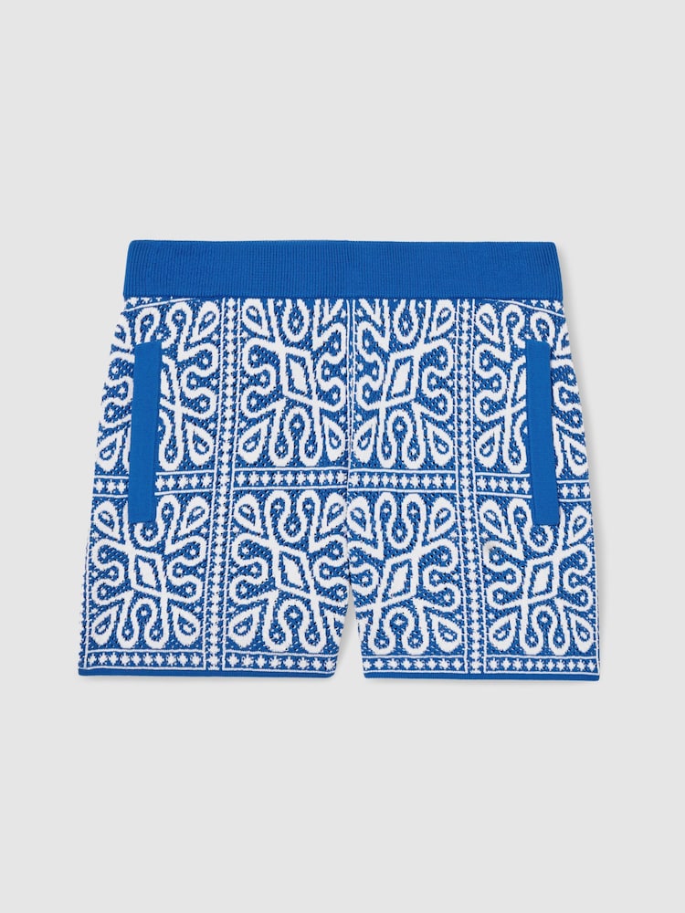 Reiss Blue/White Redhill 13-14 yrs Tile Pattern Knit Shorts - Image 1 of 4