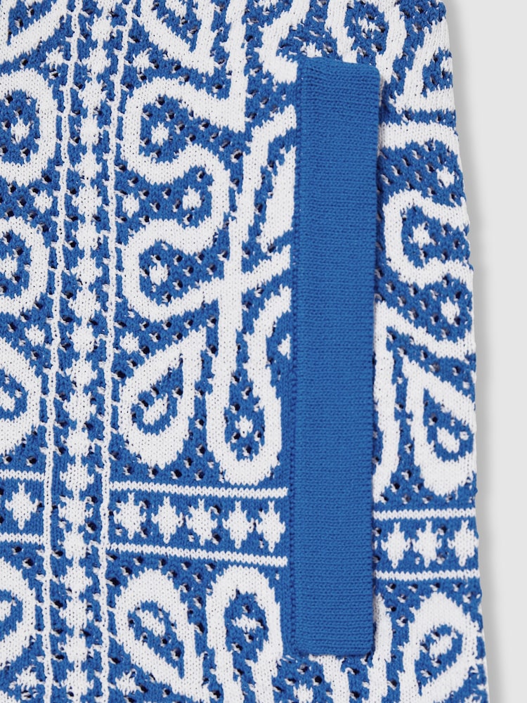 Reiss Blue/White Redhill 13-14 yrs Tile Pattern Knit Shorts - Image 4 of 4
