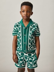 Verde/blanco - Reiss Edmonds Abstract-Pattern Towelling Shirt - Imagen 1 de 5