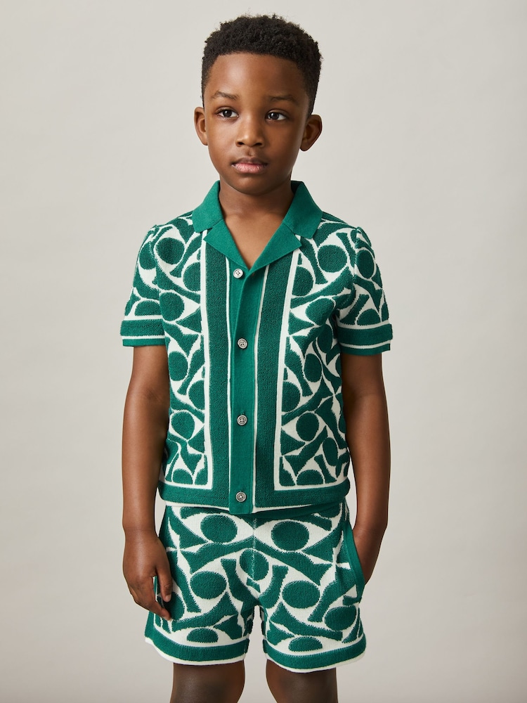 Verde/blanco - Reiss Edmonds Abstract-Pattern Towelling Shirt - Imagen 1 de 5
