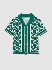 Verde/blanco - Reiss Edmonds Abstract-Pattern Towelling Shirt - Imagen 2 de 5
