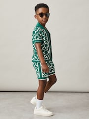 Verde/blanco - Reiss Edmonds Abstract-Pattern Towelling Shirt - Imagen 3 de 5