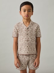 Reiss Brown/Off White River 3-9 yrs Tile Pattern Knit Shirt - Image 1 of 4