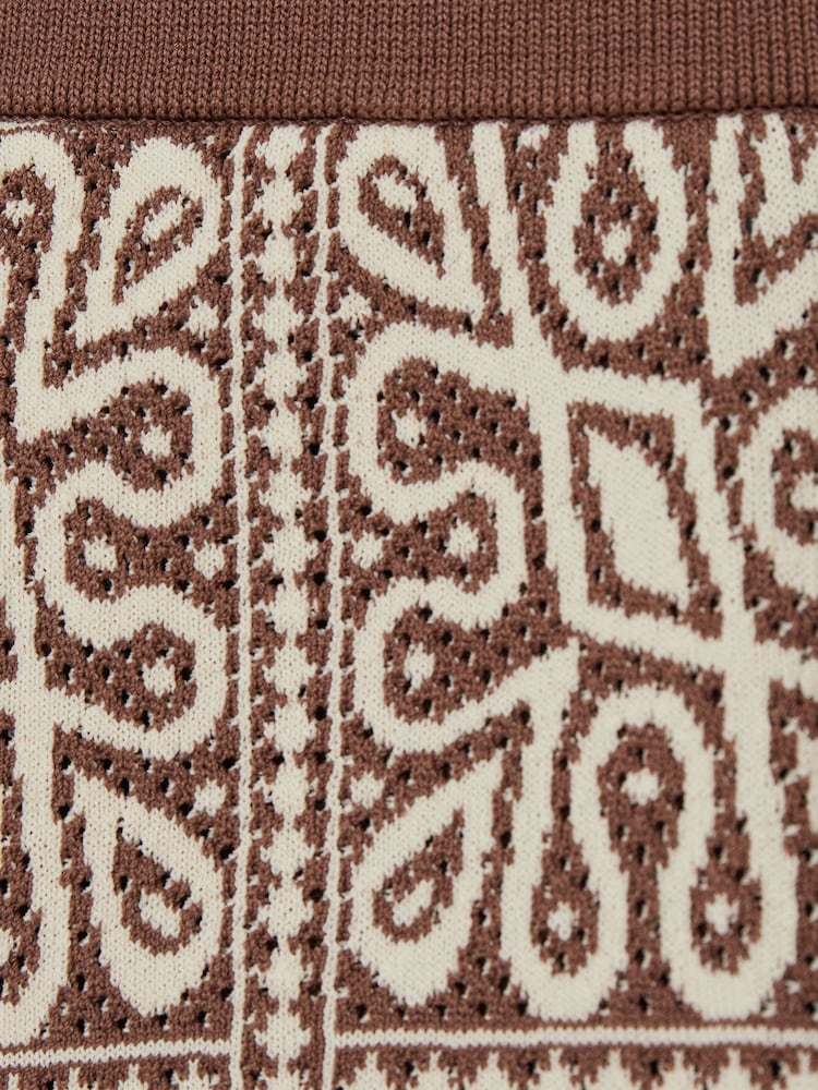 Bruin/gebroken wit - Reiss Redhill Tile Pattern Knit Shorts - Image 4 of 4