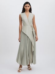 Acler Ellenbrook Wrap Maxi Stone Grey Dress with Pleated Skirt - Image 1 of 6