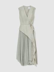 Acler Ellenbrook Wrap Maxi Stone Grey Dress with Pleated Skirt - Image 2 of 6