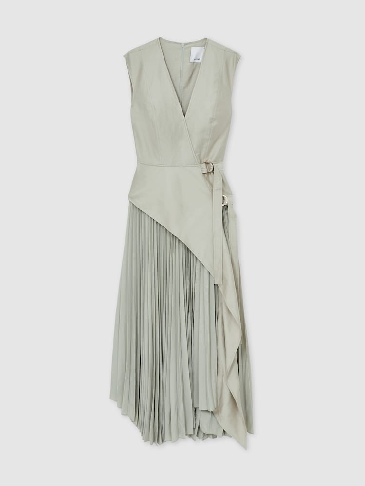 Acler Ellenbrook Wrap Maxi Stone Grey Dress with Pleated Skirt - Image 2 of 6