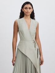 Acler Ellenbrook Wrap Maxi Stone Grey Dress with Pleated Skirt - Image 3 of 6