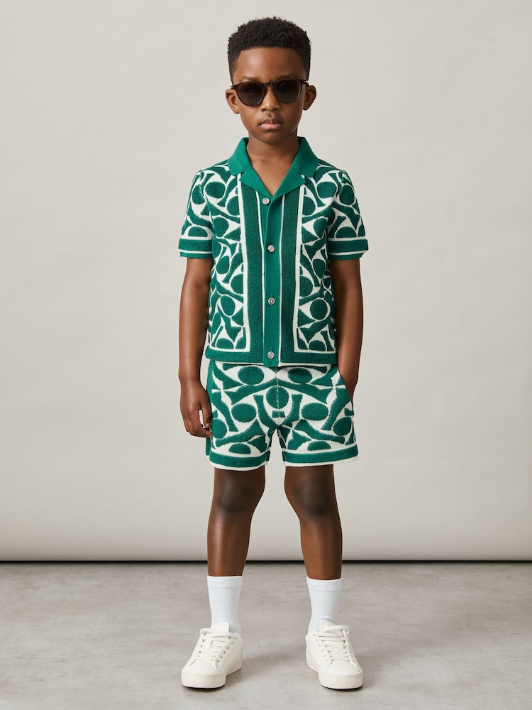Groen/wit - Reiss Vounder Abstract-Pattern Towelling Shorts - Image 3 of 5