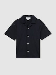 Reiss Navy Elio 9-13 yrs Wave Jacquard Cuban Collar Shirt - Image 2 of 5