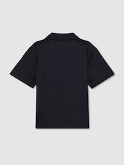 Reiss Navy Elio 9-13 yrs Wave Jacquard Cuban Collar Shirt - Image 4 of 5