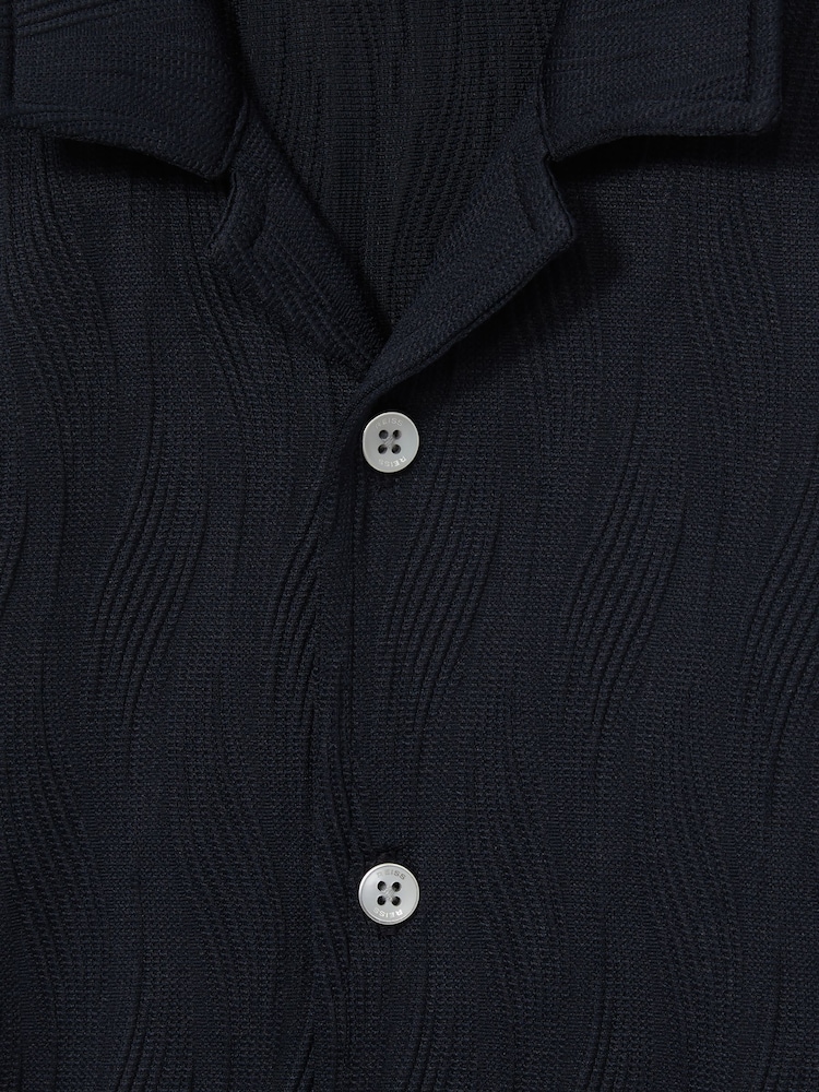Reiss Navy Elio 9-13 yrs Wave Jacquard Cuban Collar Shirt - Image 5 of 5