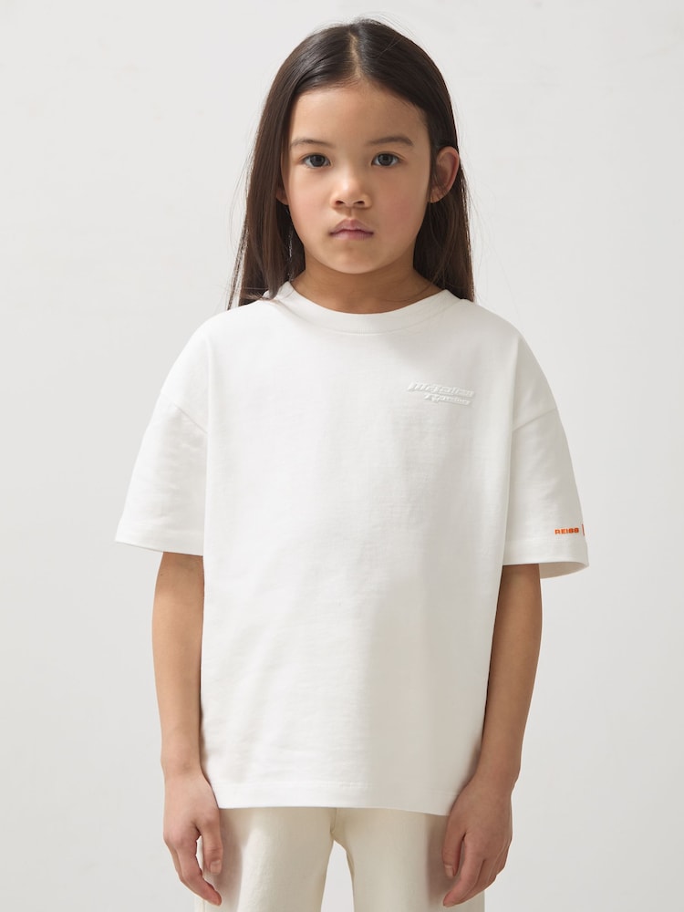 Reiss White Nakata 9-13 yrs McLaren F1 Team Oversize Logo T-Shirt Unisex Fit - Image 1 of 8