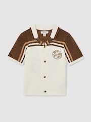 Reiss Taupe Brown/White Mitchell 3-9 yrs Chenille Airlines Embroidery Shirt - Image 2 of 5