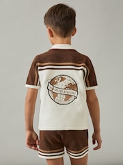 Reiss Taupe Brown/White Mitchell 3-9 yrs Chenille Airlines Embroidery Shirt - Image 4 of 5
