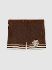 Brown/Taupe Brown/White - Reiss Pete Chenille Airlines Embroidery Shorts - صورة 2 من 4