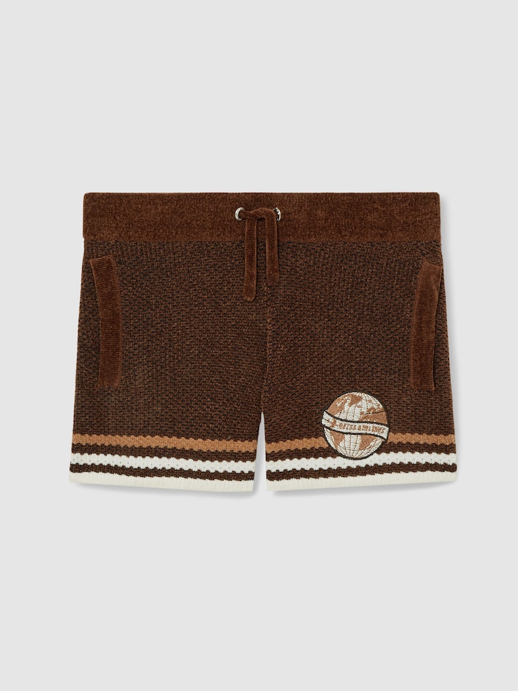 Brown/Taupe Brown/White - Reiss Pete Chenille Airlines Embroidery Shorts - صورة 2 من 4