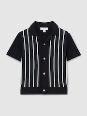 Reiss Navy/White Chaplin 9-13 yrs Stripe Cuban Collar Shirt - Image 2 of 4