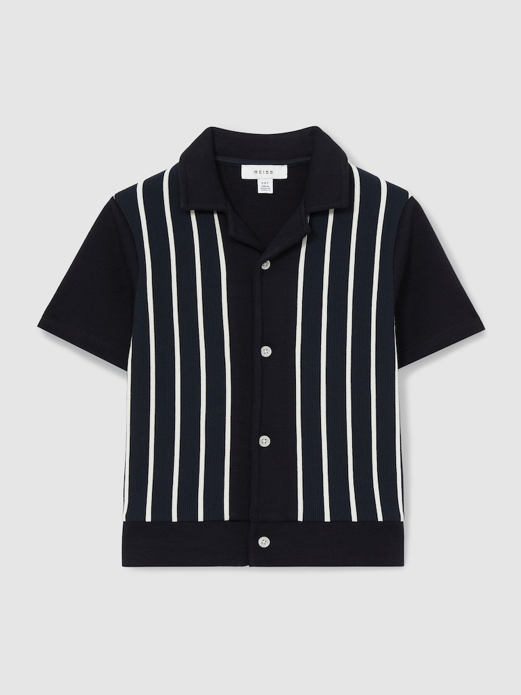 Reiss Navy/White Chaplin 9-13 yrs Stripe Cuban Collar Shirt - Image 2 of 4