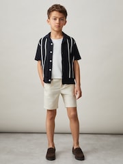 Reiss Navy/White Chaplin 9-13 yrs Stripe Cuban Collar Shirt - Image 3 of 4