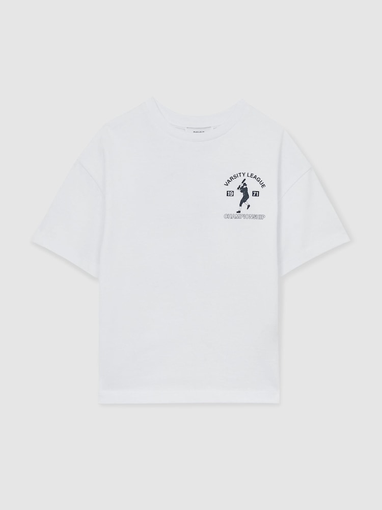 Reiss Off White Zito 3-9 yrs Cotton Varsity-League T-Shirt - Image 2 of 4