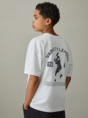 Reiss Off White Zito 3-9 yrs Cotton Varsity-League T-Shirt - Image 3 of 4