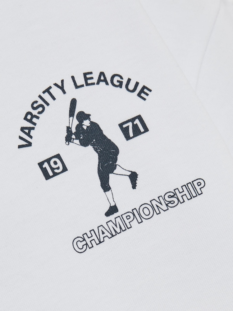 Reiss Off White Zito 3-9 yrs Cotton Varsity-League T-Shirt - Image 4 of 4